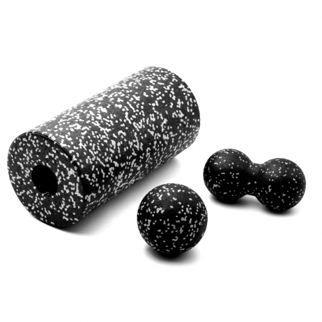 Ensemble de massage 3 en 1 avec rouleau et balles – Noir et blanc
