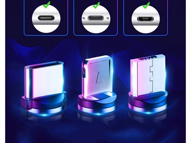 Câble de charge magnétique 3-en-1 micro USB, type-c et lightning, 1m