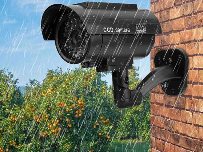 Fausse caméra murale extérieure avec LED et alimentation solaire