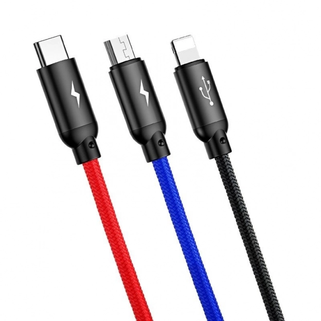 Baseus câble USB rapide 3 en 1 avec connecteurs Type C / Lightning / Micro 3A 1,2M - noir