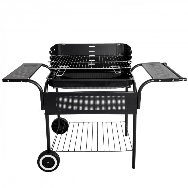 Gril de jardin, étagères métalliques, grille réglable, roulettes