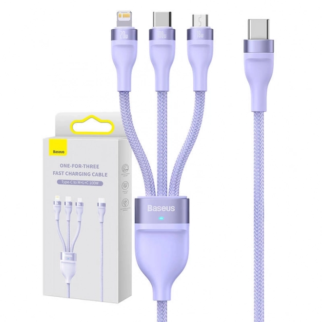 Câble de charge multifonction Baseus avec connecteurs USB-C, Micro USB et Lightning, 100W, 1,5 m