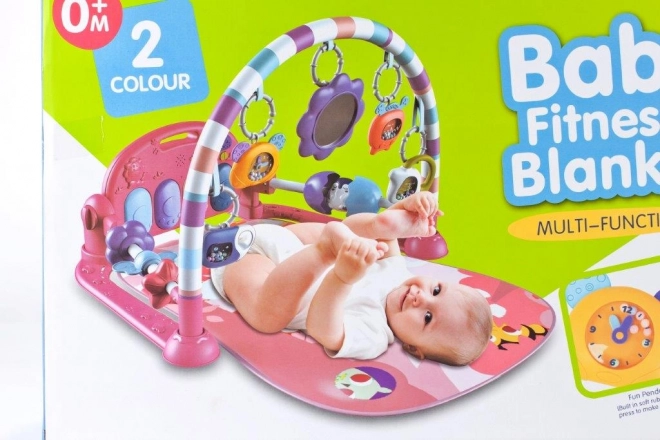 Tapis d'éveil éducatif rose avec piano et hochets