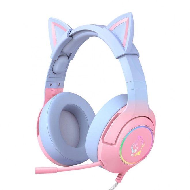Casque de jeu rose-bleu avec oreilles de chat