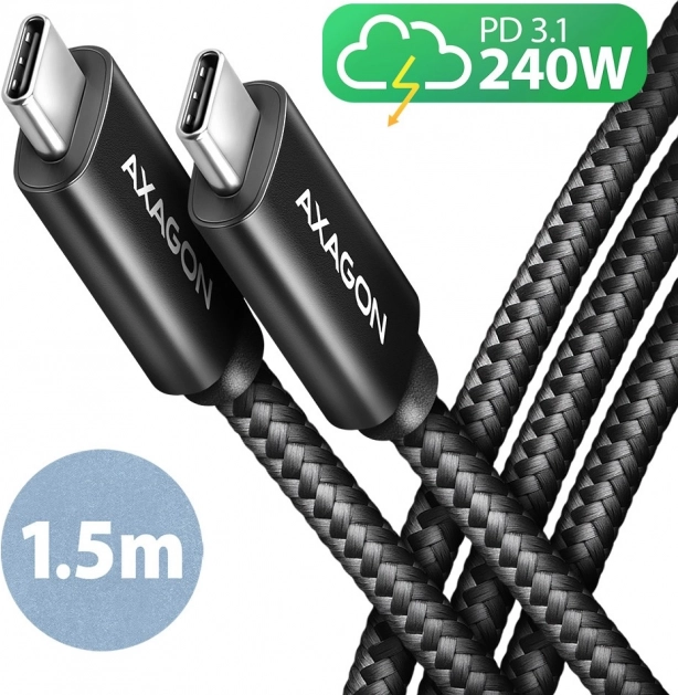 Câble USB‑C 1,5 m 240 W PD avec gaine tressée – AXAGON
