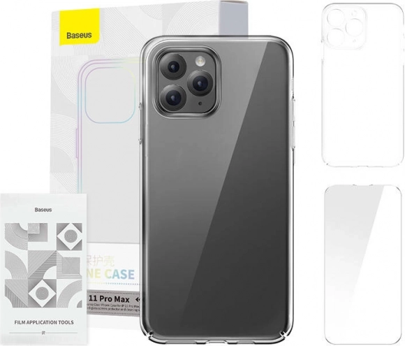 Baseus Crystal Series coque pour iPhone 11 Pro Max transparente avec verre trempé et kit de nettoyage