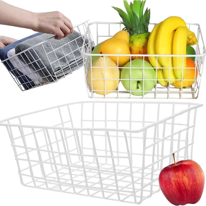Panier métallique en fil pour cuisine blanc