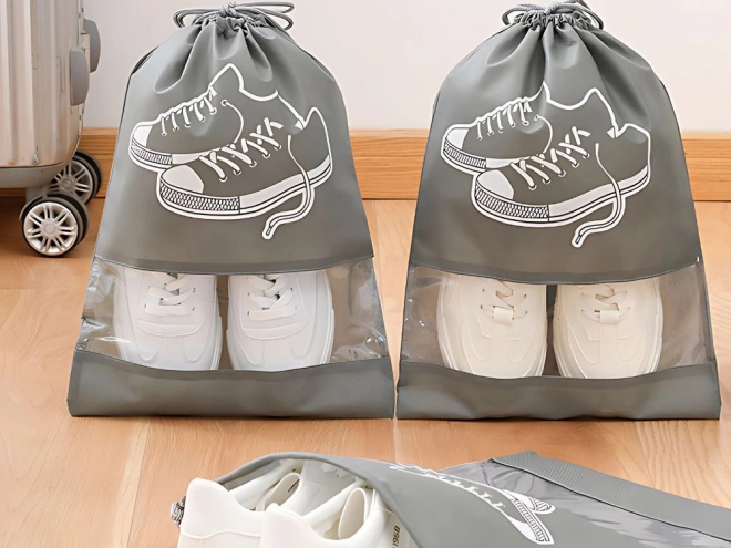 Sac de voyage pour chaussures avec cordon de serrage gris