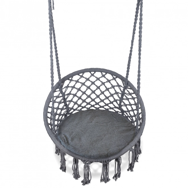 Chaise suspendue Boho avec coussin, balançoire de jardin, grise