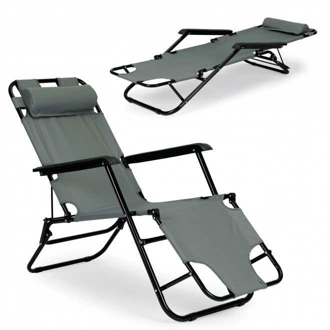 Chaise longue de jardin avec appuie-tête gris