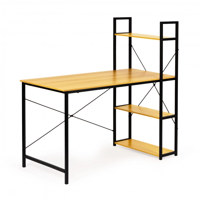 Bureau informatique en bois avec étagères loft
