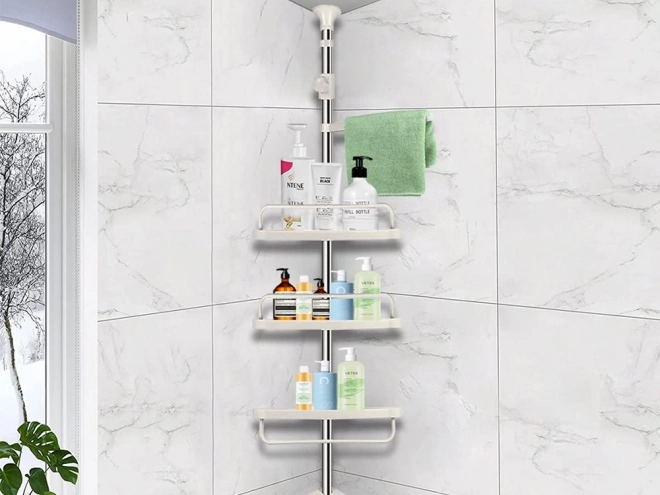 Étagère d'angle télescopique pour salle de bain