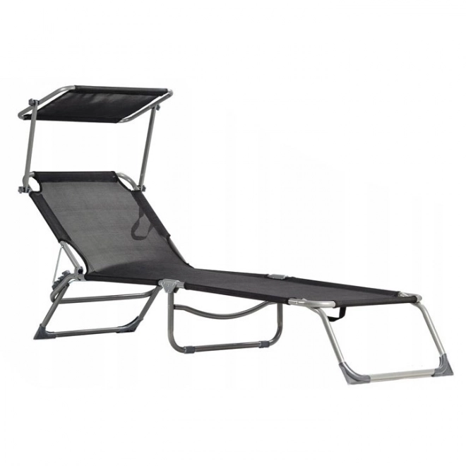 Chaise longue, chaise longue, fauteuil de jardin réglable avec auvent, noir