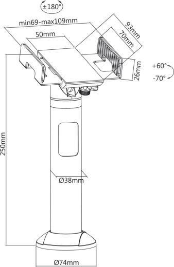 Inclinaison ergonomique +60° à −70°