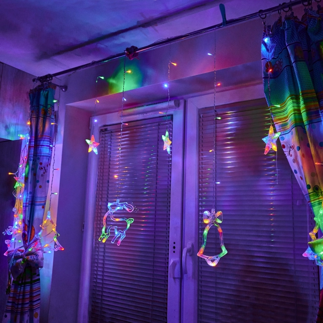 Rideau LED multicolore avec motifs de Noël - 2,5 m, 138 LED