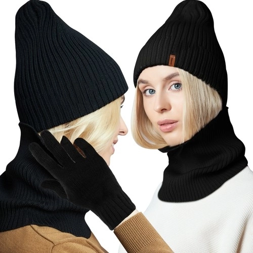 Ensemble hivernal bonnet, écharpe et gants Trizand