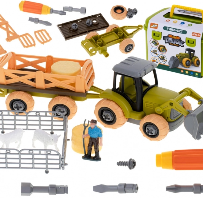 Tracteur de ferme à démonter avec outils et animaux
