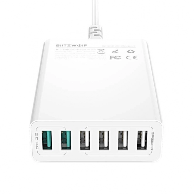 Chargeur USB 6 ports BlitzWolf QC 3.0, 60W blanc
