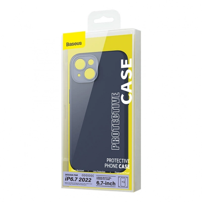 Coque magnétique et ensemble de verre trempé pour iPhone 14 Plus - Baseus Liquid Silica bleu