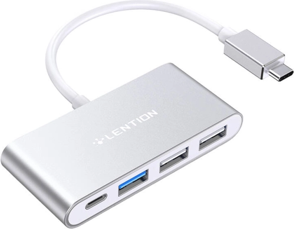Hub Lention 4-en-1 USB‑C vers USB 3.0 et USB 2.0 argenté