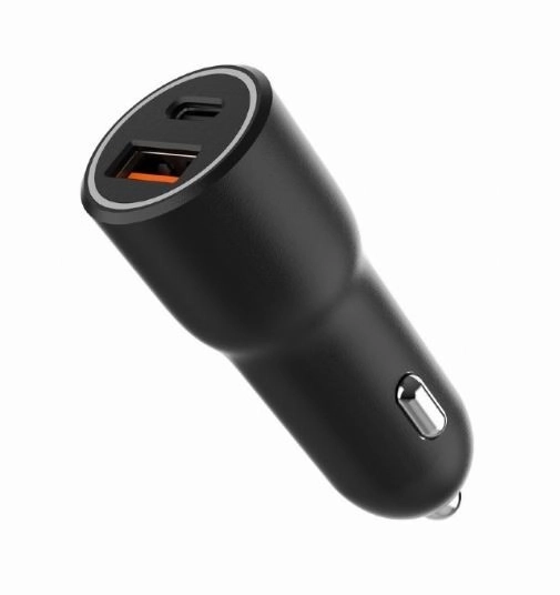 Chargeur de voiture USB-A/USB-C noir 38W PD