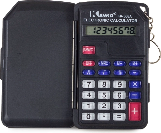 Calculatrice de poche avec anneau et étui pliant