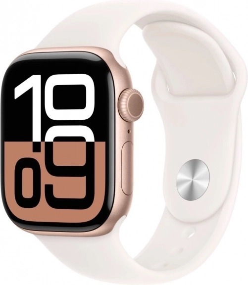 Apple Watch Series 10 GPS, boîtier en aluminium or rose, bracelet sport rose M/L