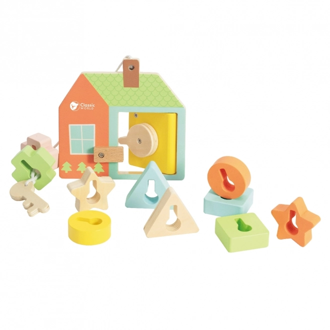 Classic World Montessori jouet d'enfilage en bois clés et portes 11 pièces