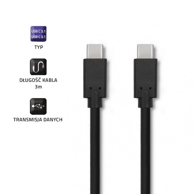 Câble USB-C à USB-C pour transfert de données et chargement, 3m, noir