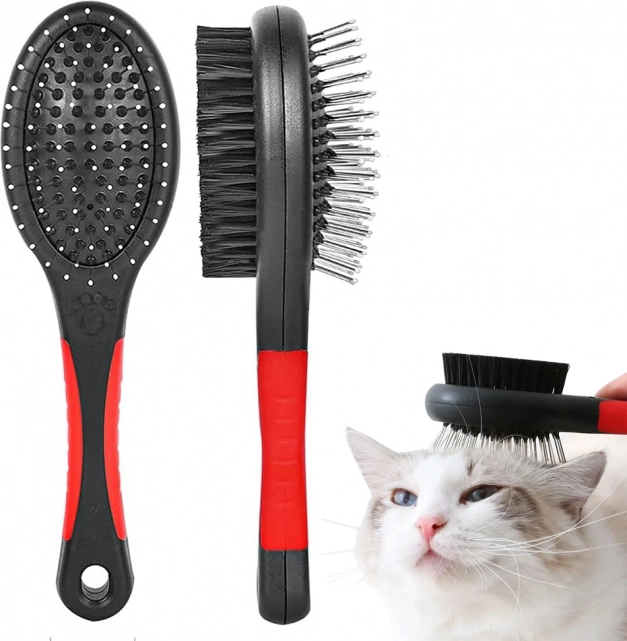 Brosse double face pour chiens et chats avec picots de massage