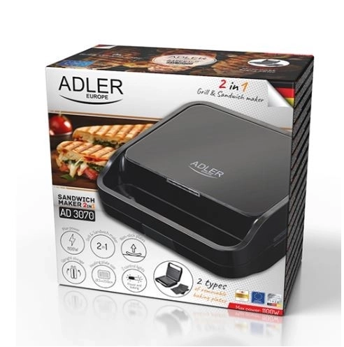 Adler Europe gaufrier multifonction 2 en 1 noir