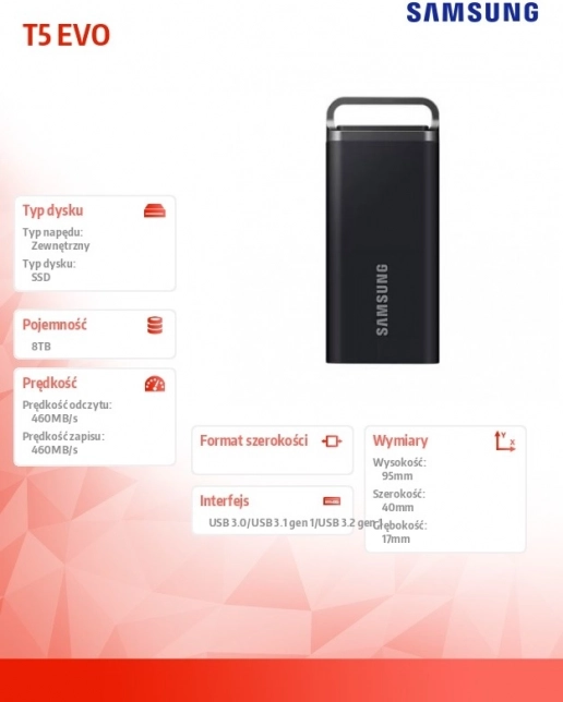 Disque SSD Externe Samsung T5 EVO 8TB USB 3.2 Gen. 1 Noir