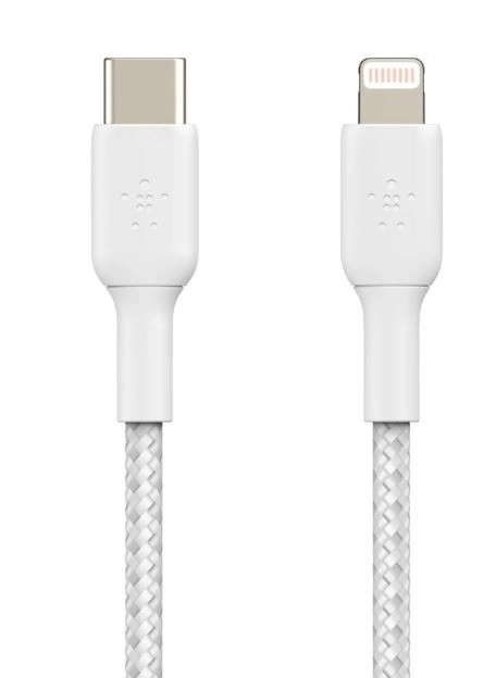 Câble tressé USB-C vers Lightning 1m blanc