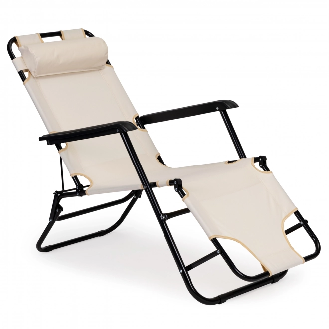 Chaise longue de jardin avec appuie-tête beige