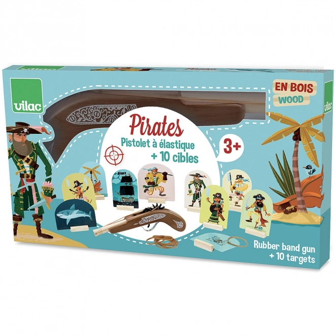 Pistolet pirate en bois Vilac avec élastiques et cible