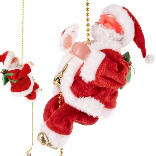 Saint Nicolas grimpant sur une corde dorée - décoration de Noël