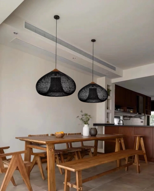 Lampe suspendue en rotin naturel pour plafond - 40 cm - noir
