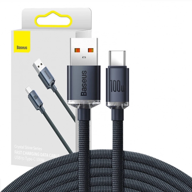 Baseus Crystal Shine câble USB–USB‑C 100 W 2 m – noir