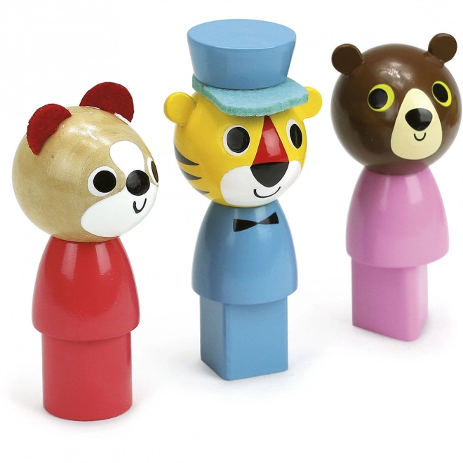 Autobus en bois coloré avec des animaux