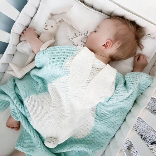 Couverture tricotée pour enfants - lapin, menthe