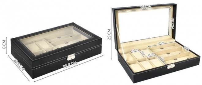 Organisateur noir élégant pour montres et lunettes