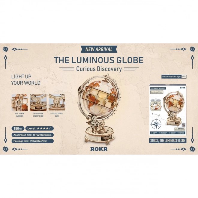 RoboTime Puzzle mécanique 3D en bois Globe lumineux