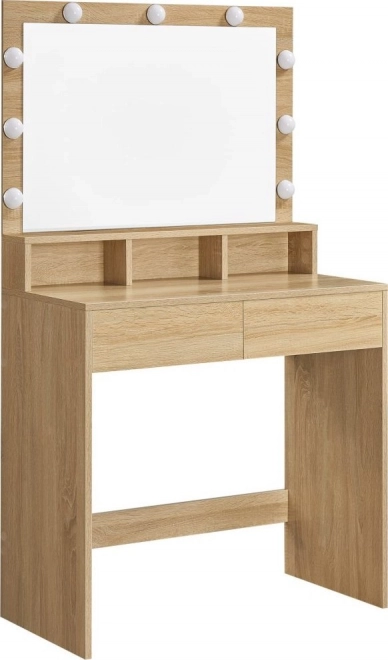 Grande coiffeuse avec éclairage LED, miroir et tiroirs, finition chêne Sonoma
