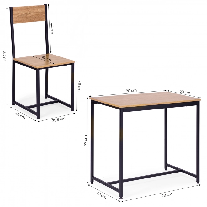 Ensemble de meubles : table et 2 chaises en métal et MDF