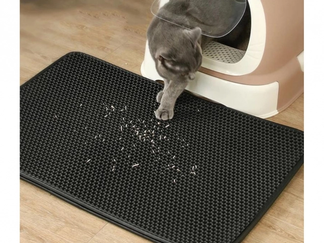 Tapis pour litière de chat avec motif hexagonal