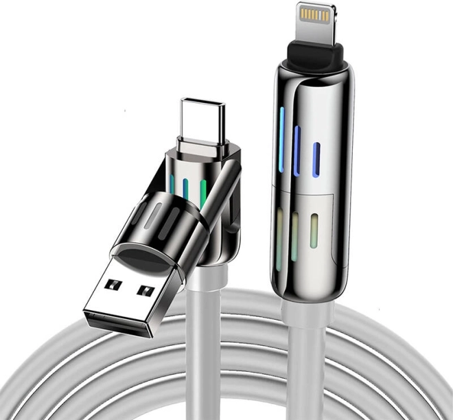 BlitzWolf câble 4-en-1 USB-C/USB-A vers USB-C/Lightning 1,2 m 240 W RGB, gris