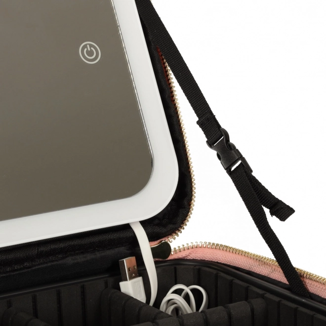 Trousse cosmétique avec miroir LED rose