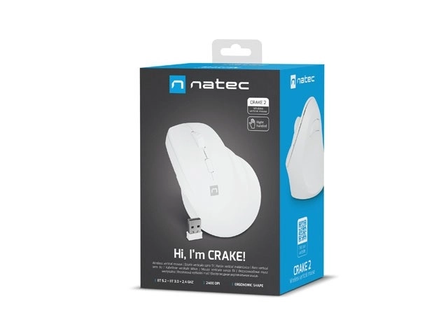Souris verticale sans fil Crake 2 BT 5.2 + 2.4GHz blanche