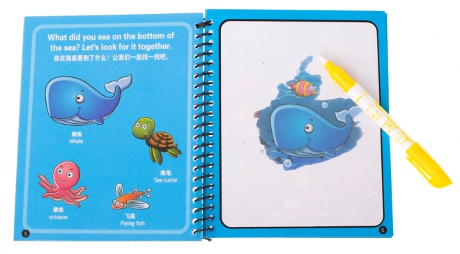 Livre d'eau avec marqueur animaux marins bleu