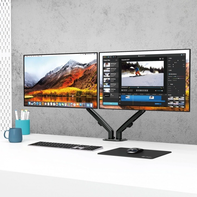 Double support pour moniteurs Maclean pour un environnement de travail ergonomique